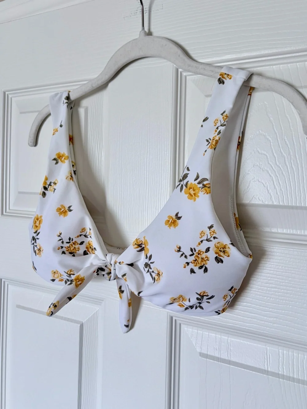White & Golden Yellow Floral Tie Bikini Top — Size Small - Picture 3 of 5